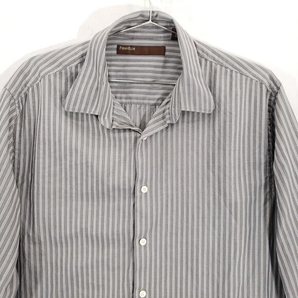 Perry Ellis Shirt Mens Extra Large Gray White Striped Casual Preppy Button Up - Picture 2 of 10